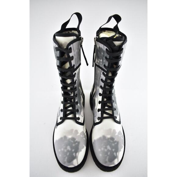 Fendi Black Grey White Tie Dye Canvas Lace Up Tie Logo Combat Biker Boot 38.5 - Picture 7 of 12